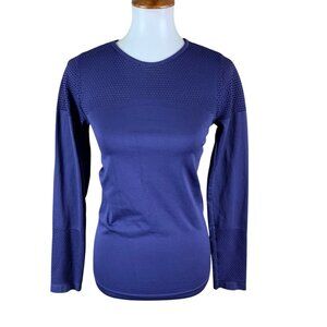 Fabletics Long Sleeve Seamless Perforated Performance Top Navy Blue Small